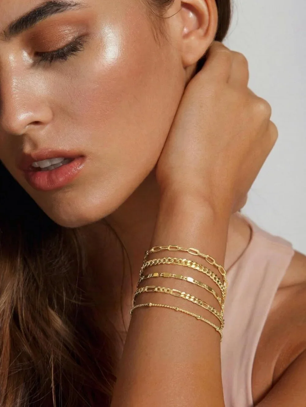 Gold Bracelets Set for Women Non Tarnish Trendy,14K Gold Plated Dainty Stackable - Picture 3 of 10